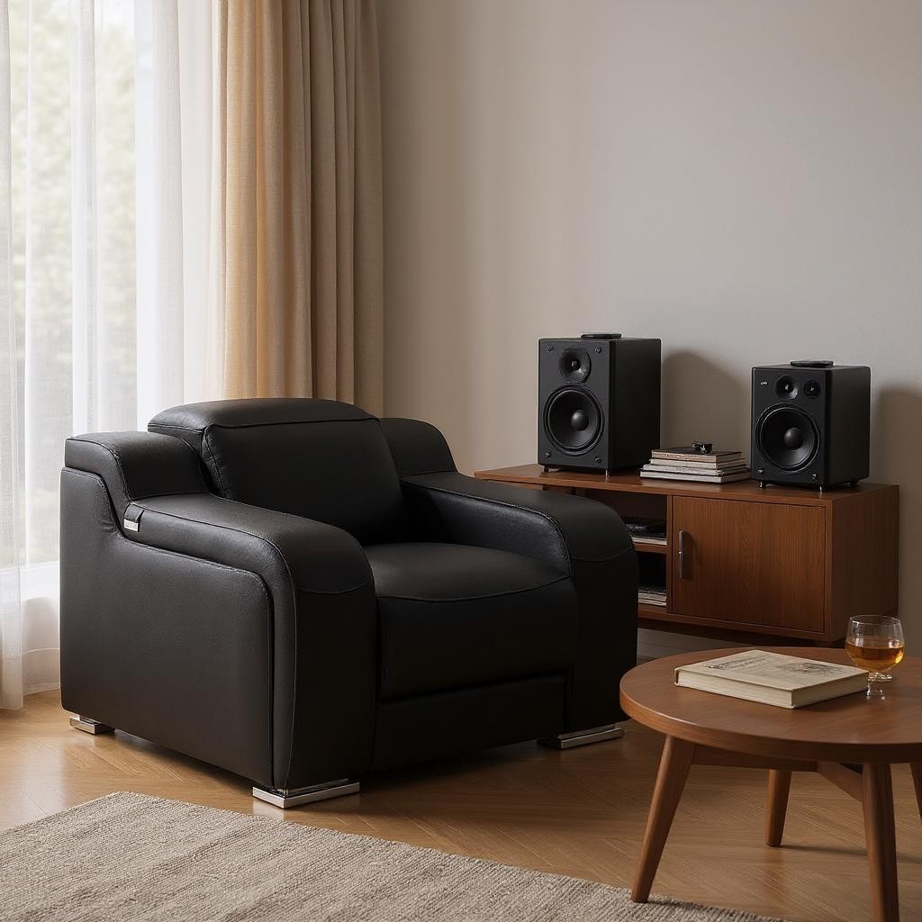 634538 41 in. Black Italian Leather Wall Hugger Recliner with USB