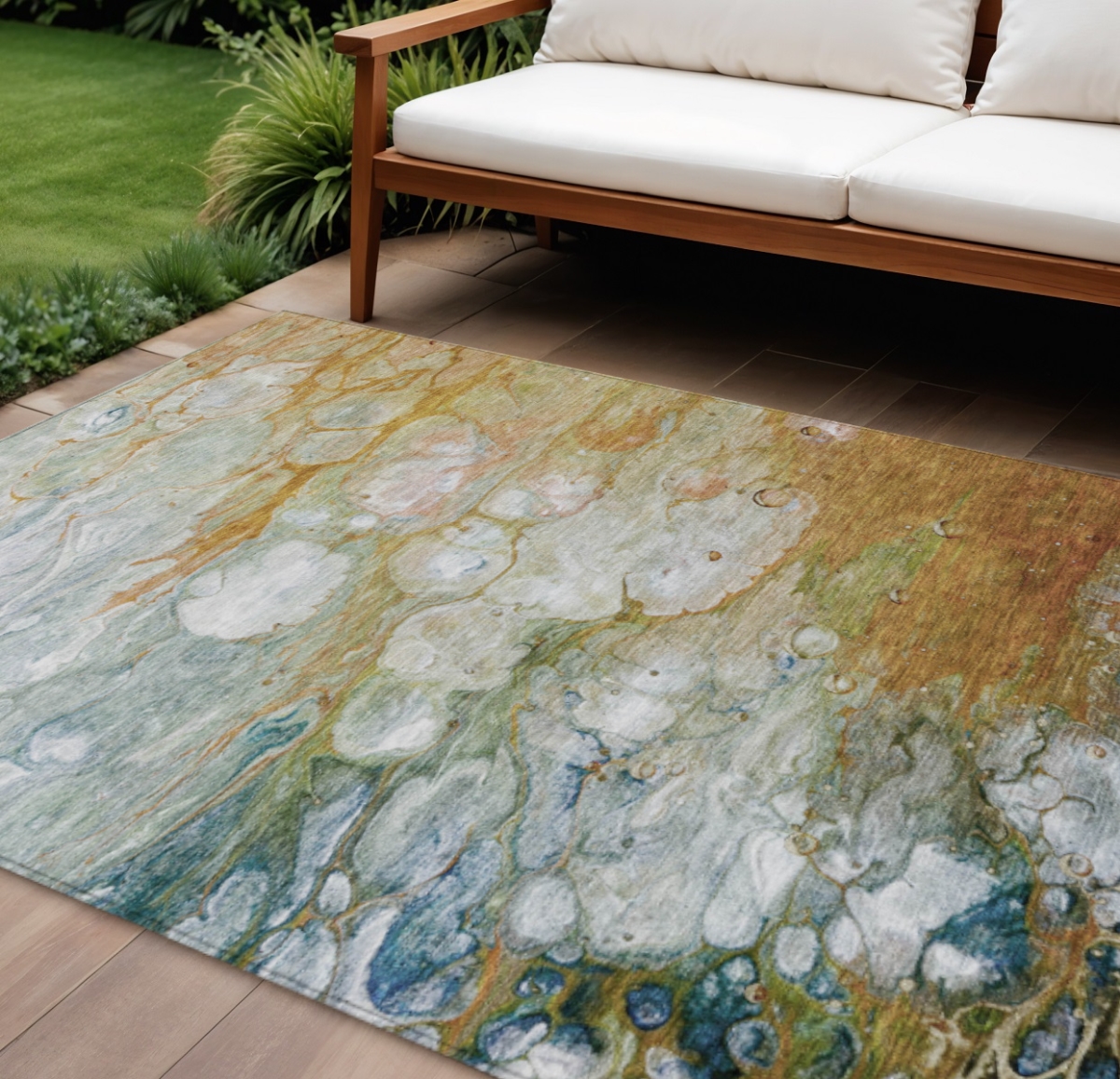608616 8 x 10 ft. Orange Abstract Washable Indoor & Outdoor Rectangle Area Rug