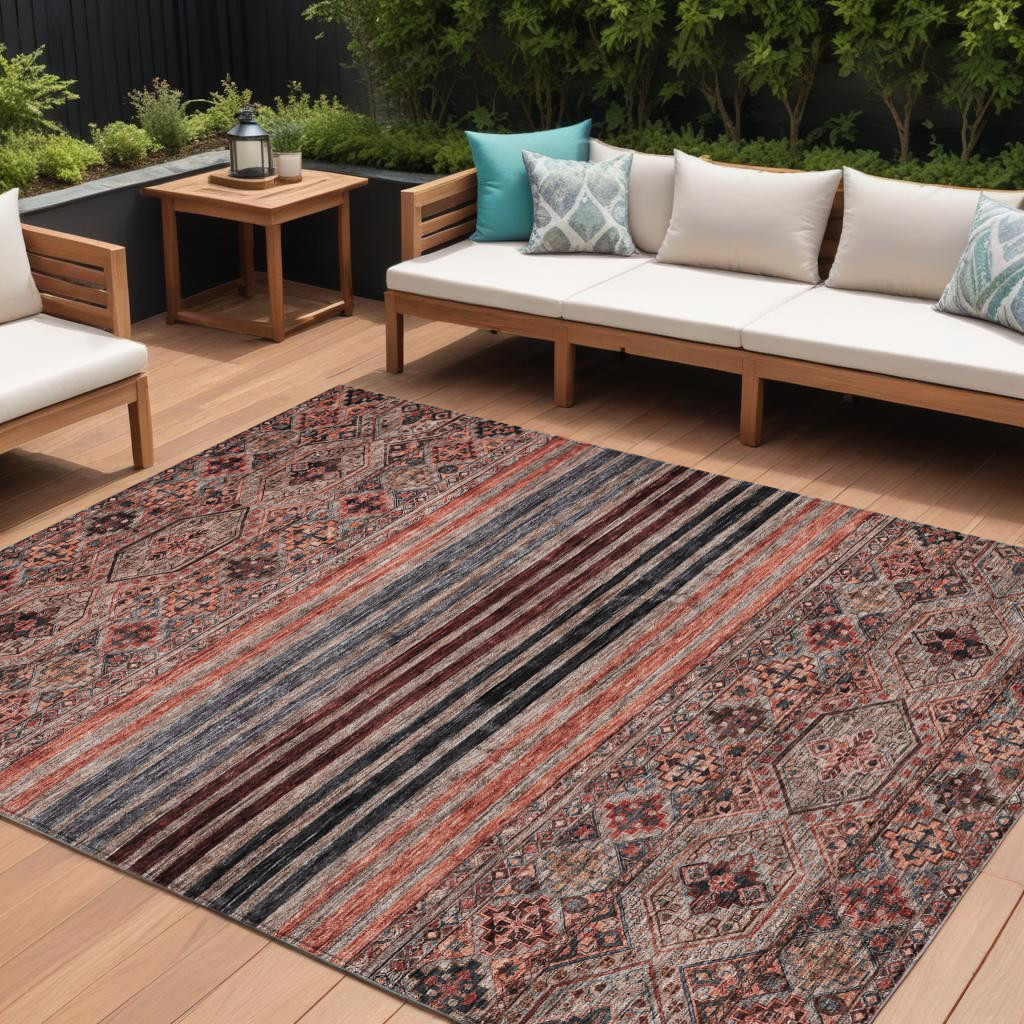 615913 10 x 14 ft. Rust Gray & Salmon Medallion Washable Indoor & Outdoor Rectangle Area Rug