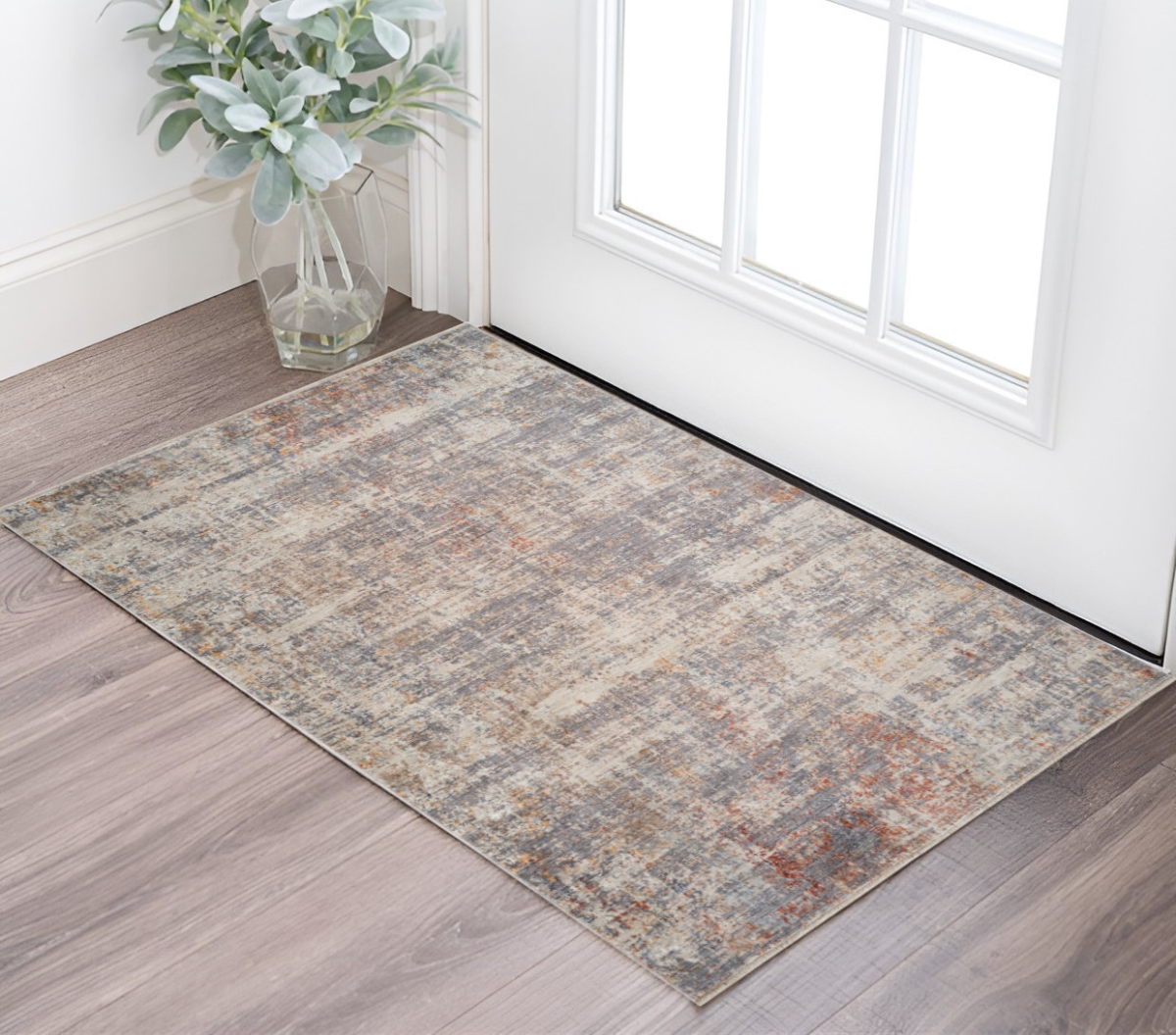 571145 2 x 3 ft. Gray Ivory & Brick Red Abstract Rectangle Area Rug with Fringe