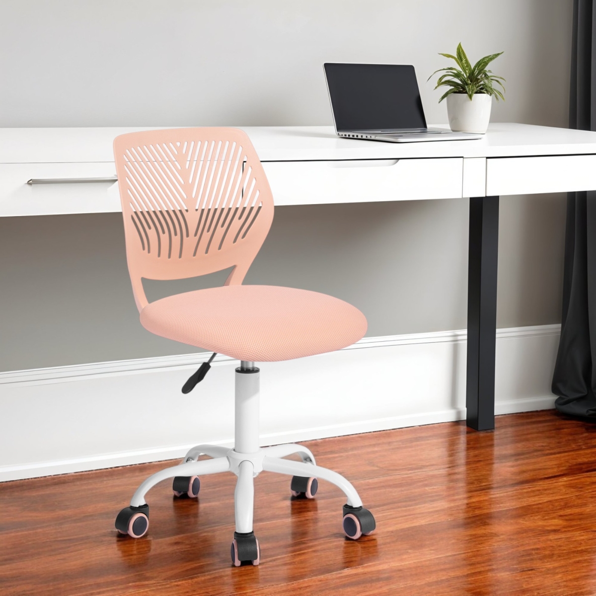 568068 Baby Pink & White Adjustable Height Swivel Rolling Office Chair