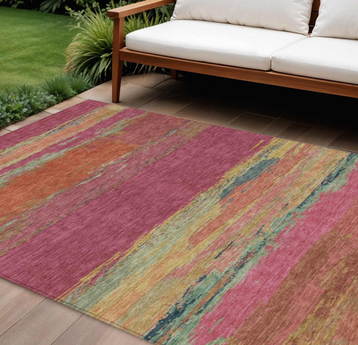 608634 8 x 10 ft. Blush Abstract Washable Indoor & Outdoor Rectangle Area Rug