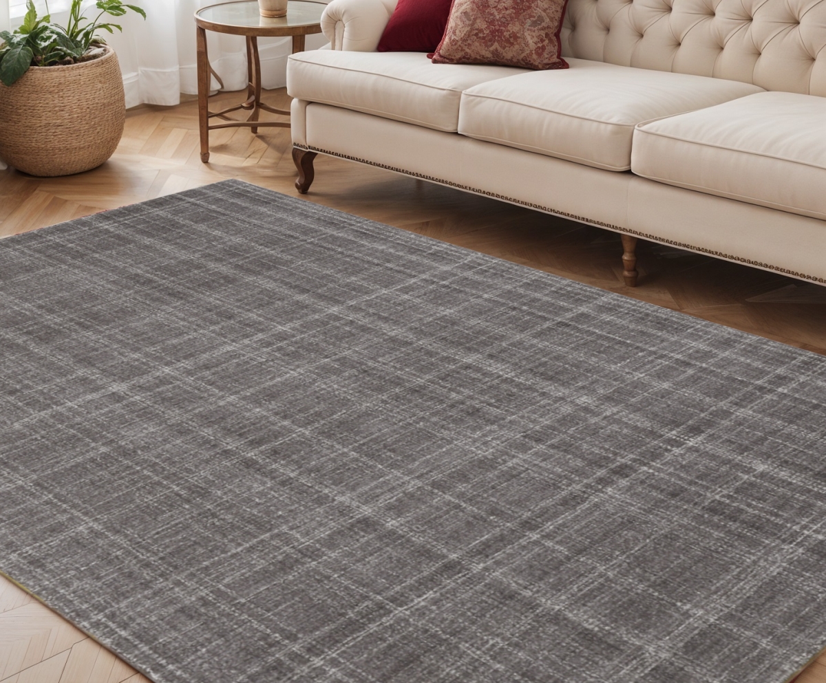 570529 5 x 7 ft. Wool Plaid Hand Tufted Rectangle Area Rug, Graphite & Ivory