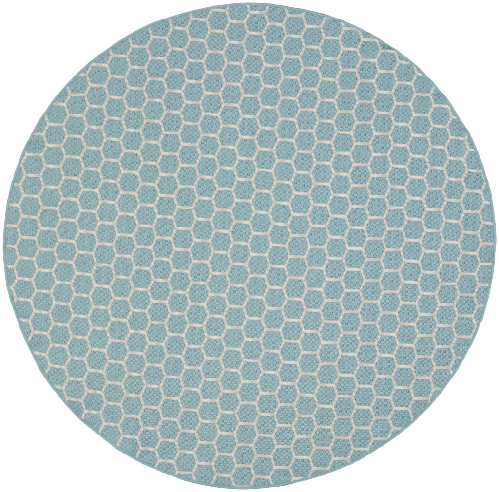 556304 8 ft. Aqua & Ivory Geometric Indoor & Outdoor Rectangle Area Rug