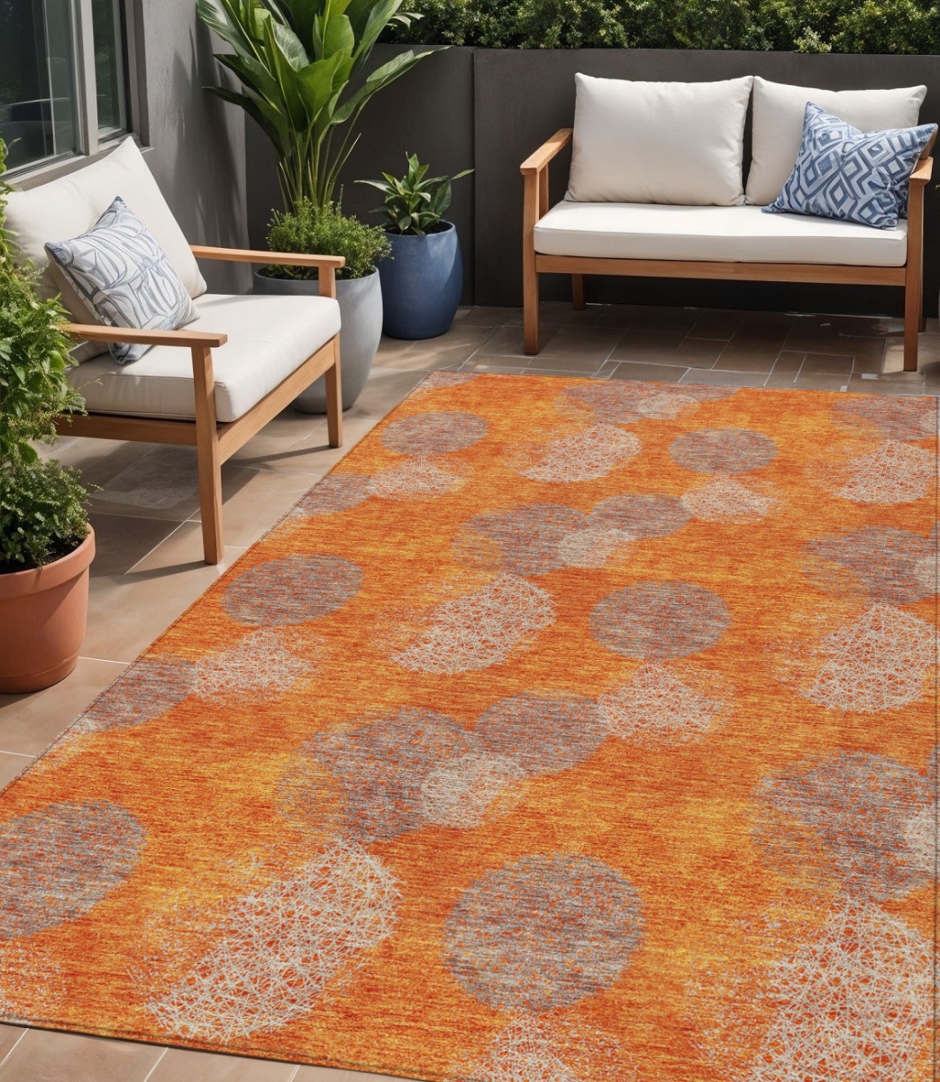 614684 5 x 8 ft. Orange Silver & Peach Polka Dot Washable Indoor & Outdoor Rectangle Area Rug