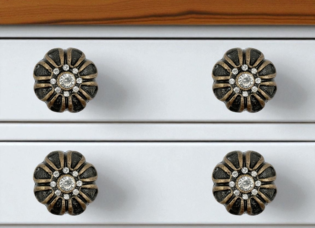 635797 Black & Gold Iron & Faux Crystal Scalloped Shape Drawer Pull Knobs - Set of 6