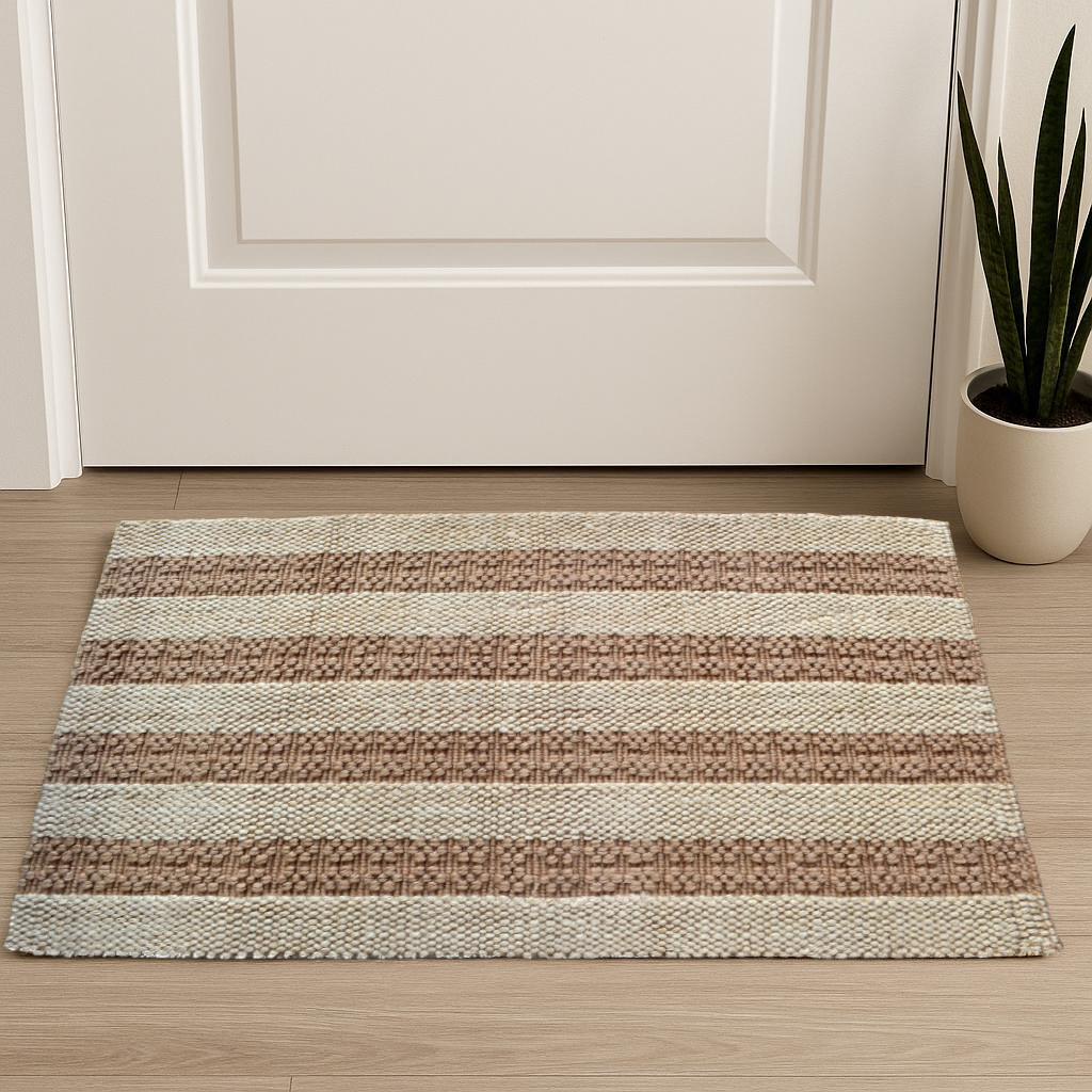 642830 2 x 3 ft. Beige & Brown Jute Striped Hand Woven Rectangle Area Rug