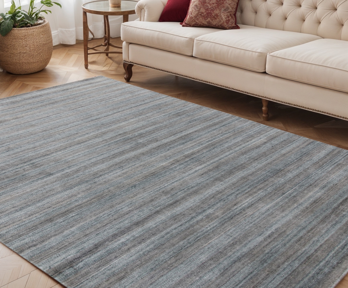 570796 5 x 8 ft. Gray & Blue Wool Striped Hand Woven Rectangle Area Rug