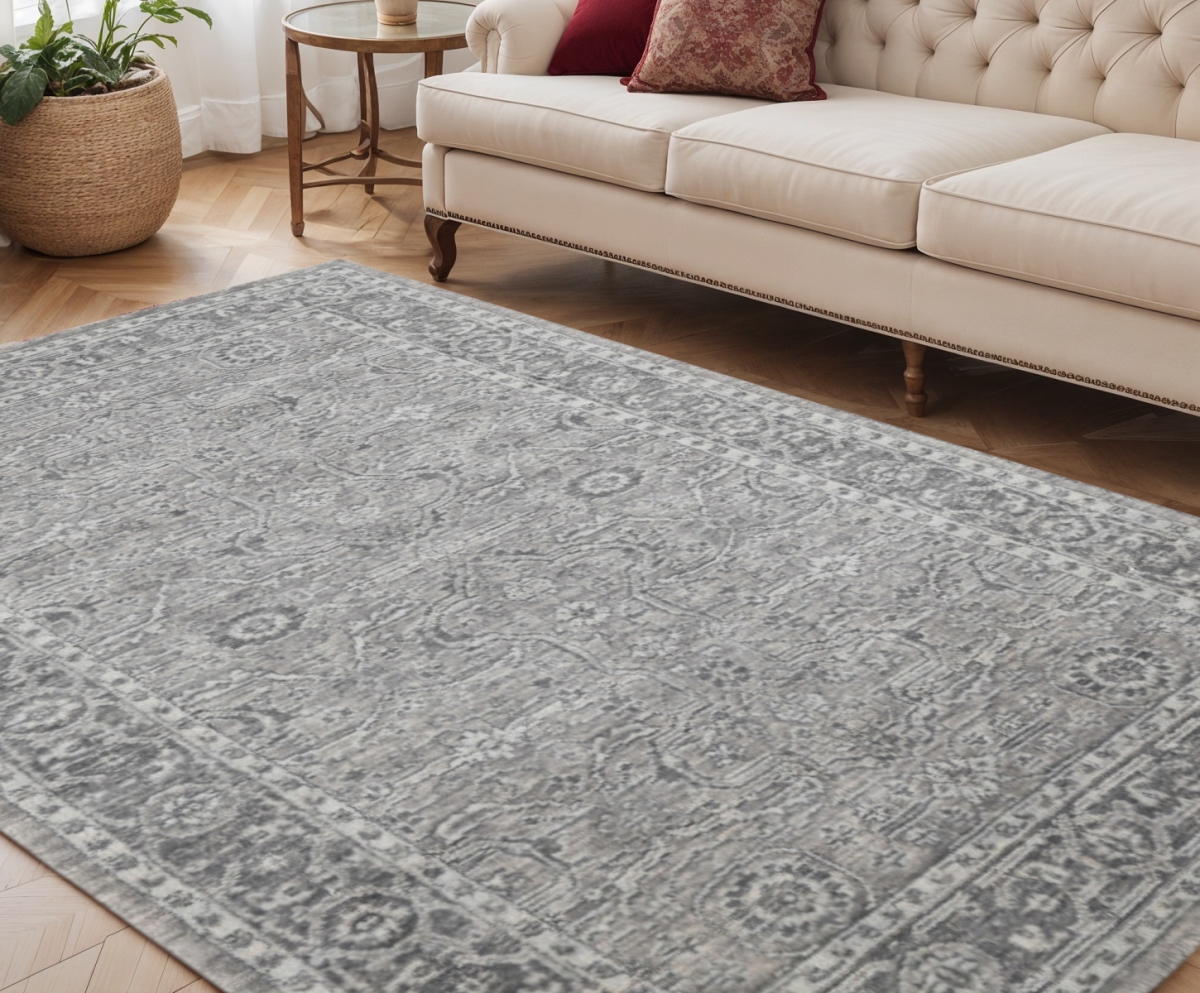 570728 5 x 8 ft. Gray & Dark Gray Wool Medallion Hand Woven Rectangle Area Rug