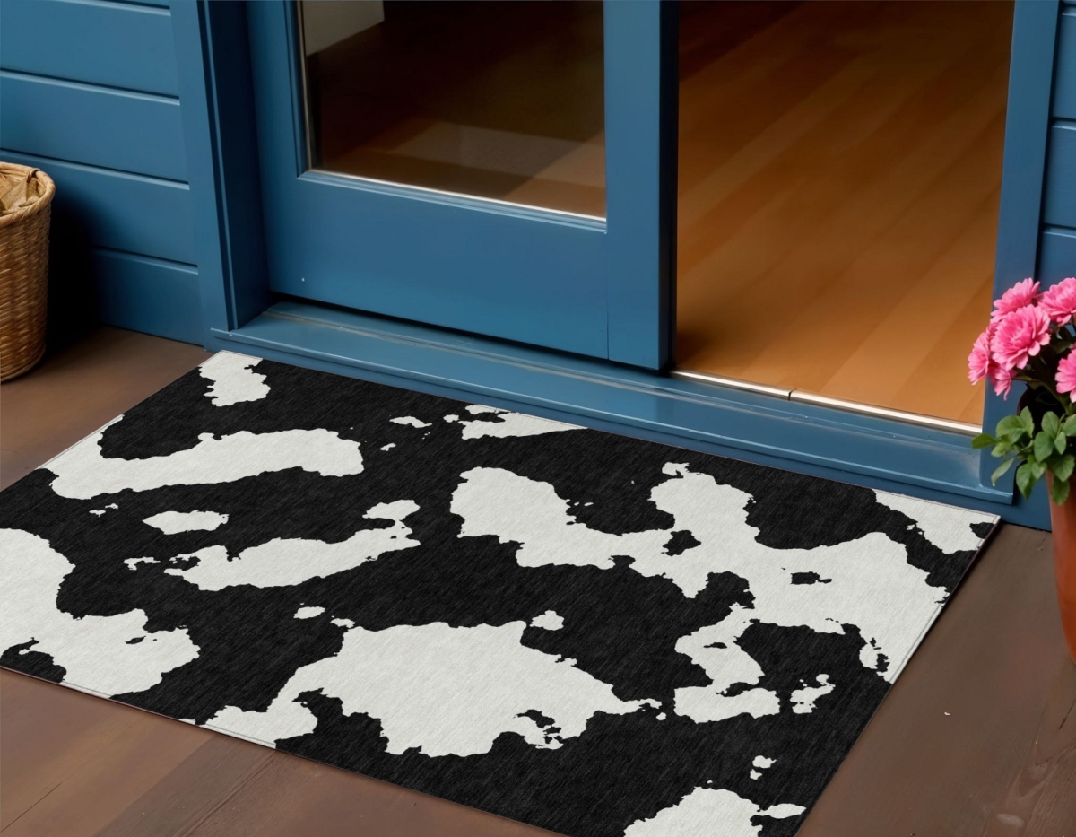 614509 3 x 5 ft. Black & Ivory Abstract Washable Indoor & Outdoor Rectangle Area Rug