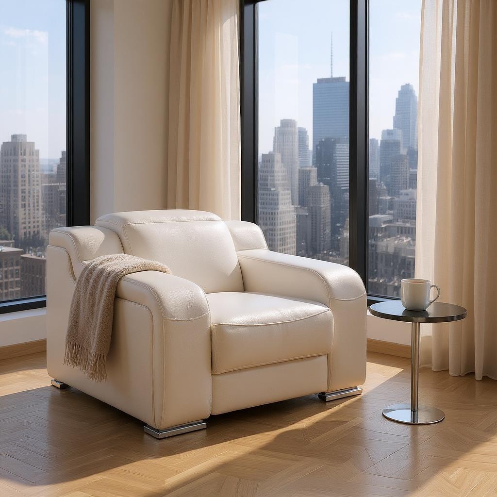 634540 41 in. White Italian Leather Wall Hugger Recliner with USB