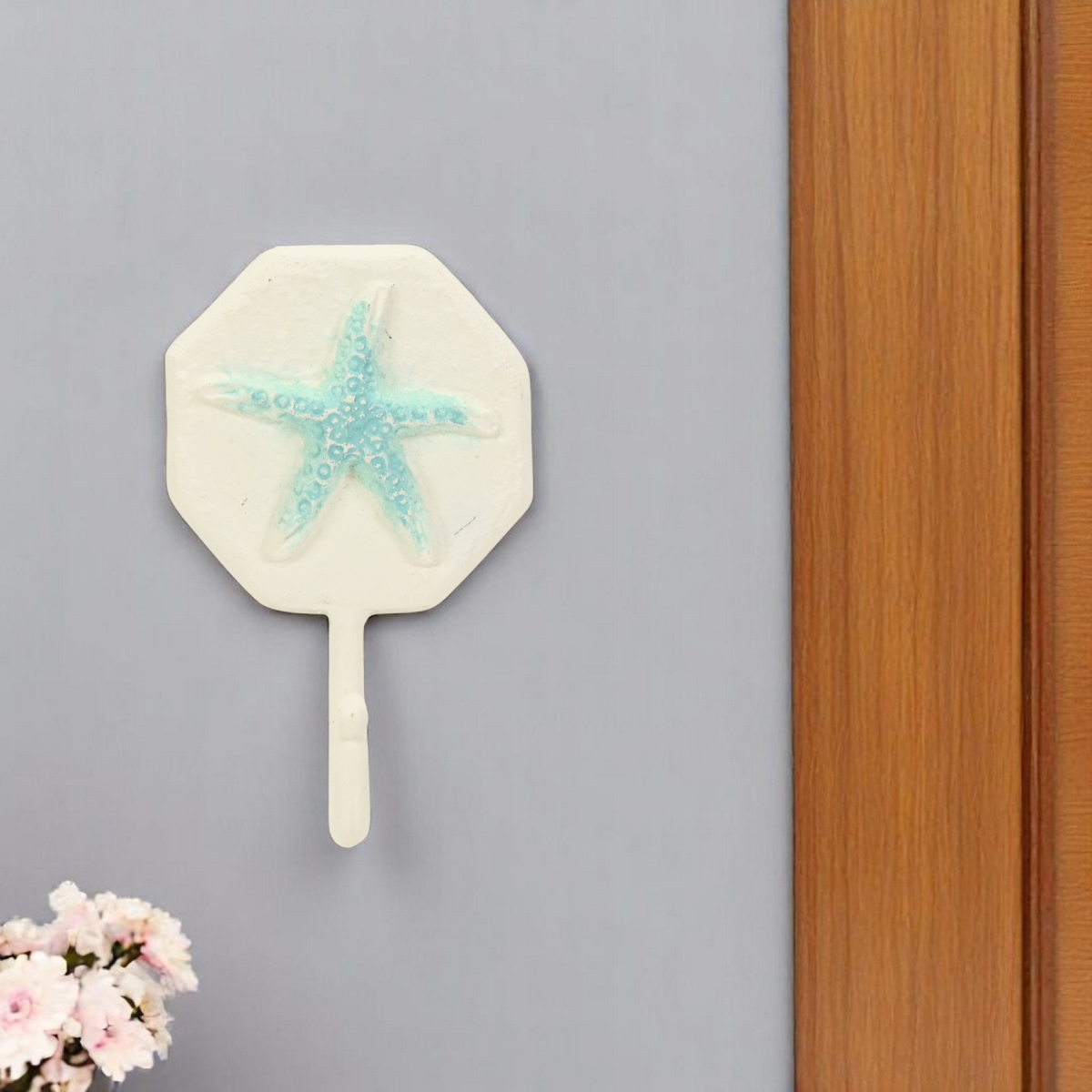 612081 4 in. Aqua & Cream Cast Iron Starfish Wall Hook