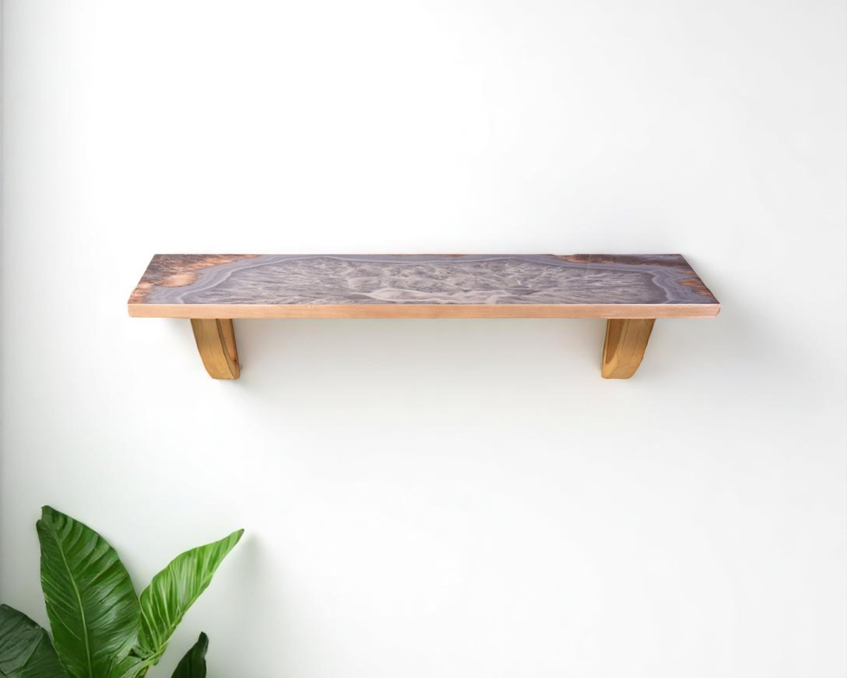 634526 24 in. Gray & Natural Wood Wall Mounted Accent Shelf