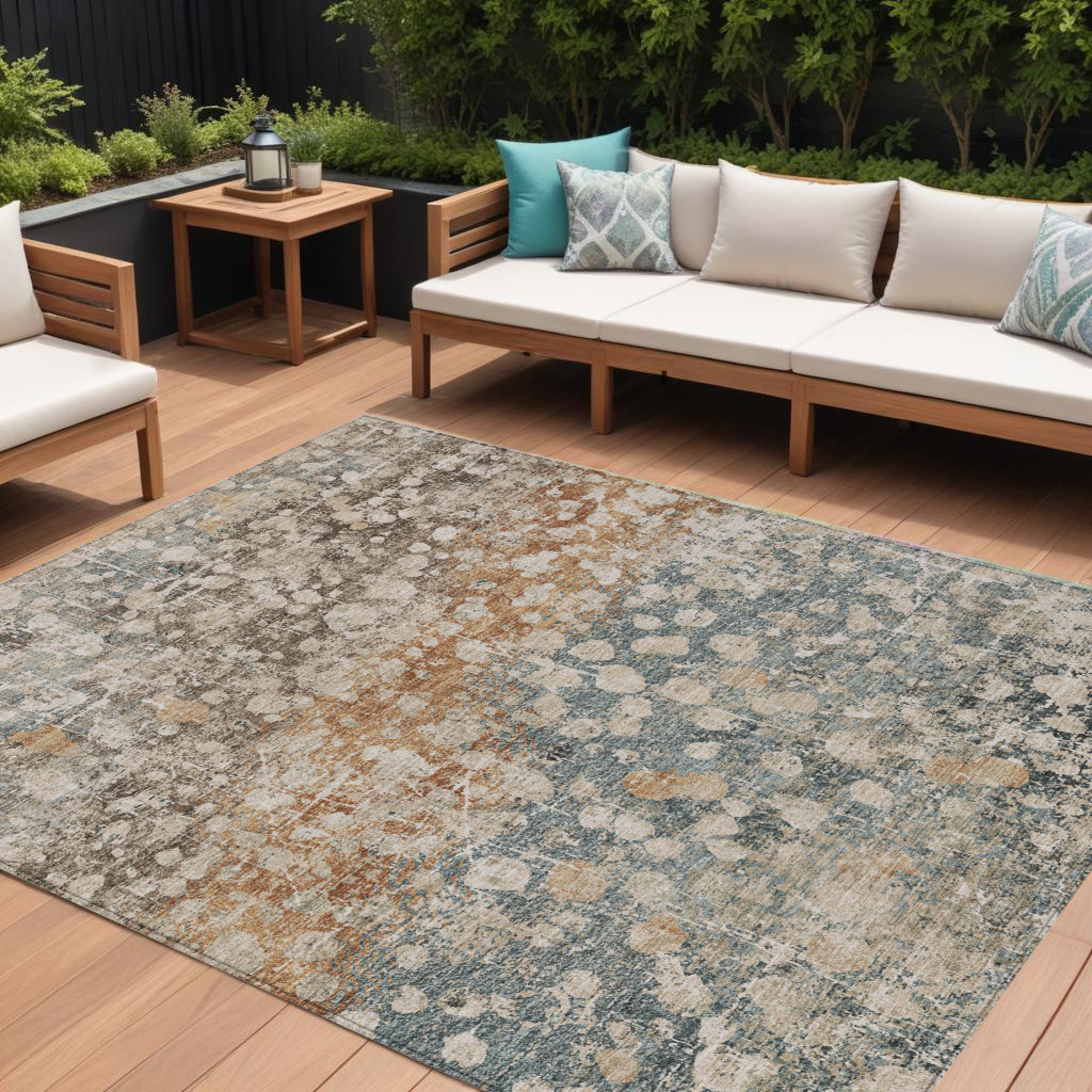 631960 8 x 10 ft. Beige & Copper Abstract Washable Indoor & Outdoor Rectangle Area Rug