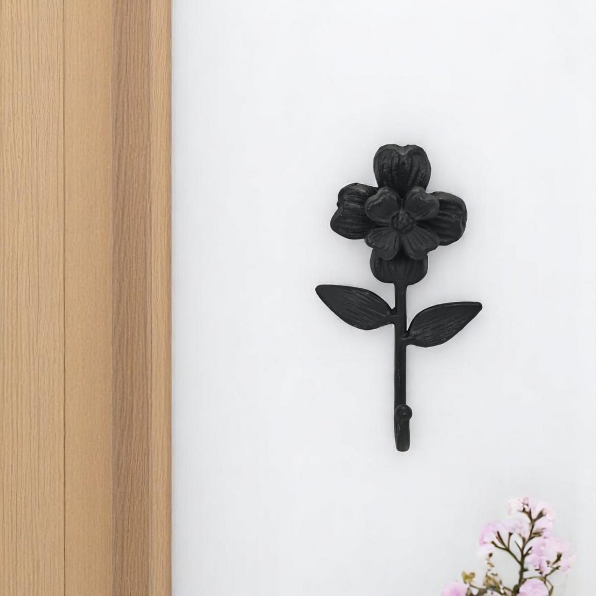 Black Cast Iron Flower Wall Hook - 4 in. - Chic Entryway Organizer