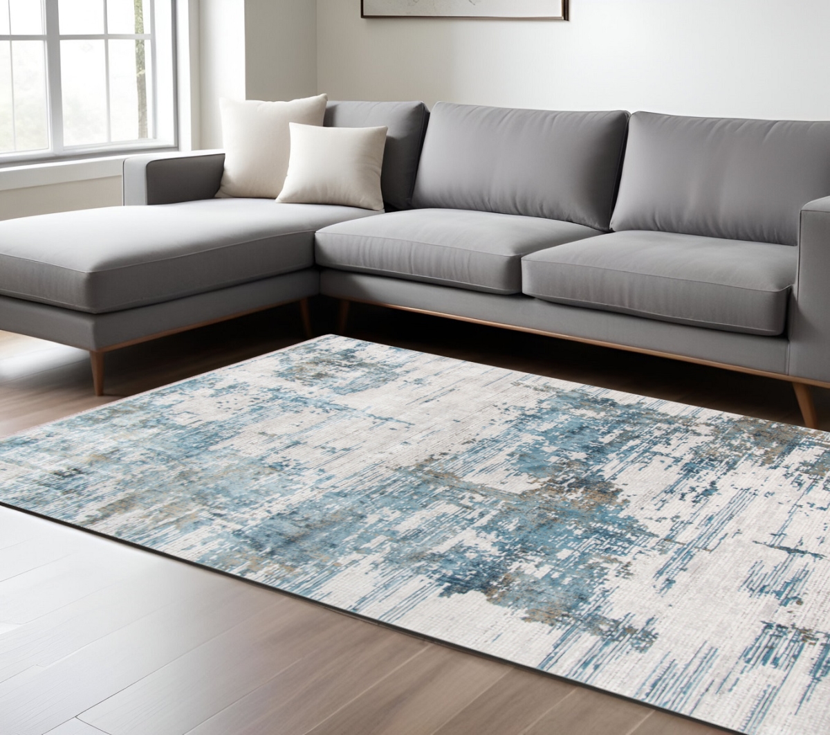 570297 5 x 8 ft. Ivory Blue & Brown Abstract Rectangle Area Rug with Fringe