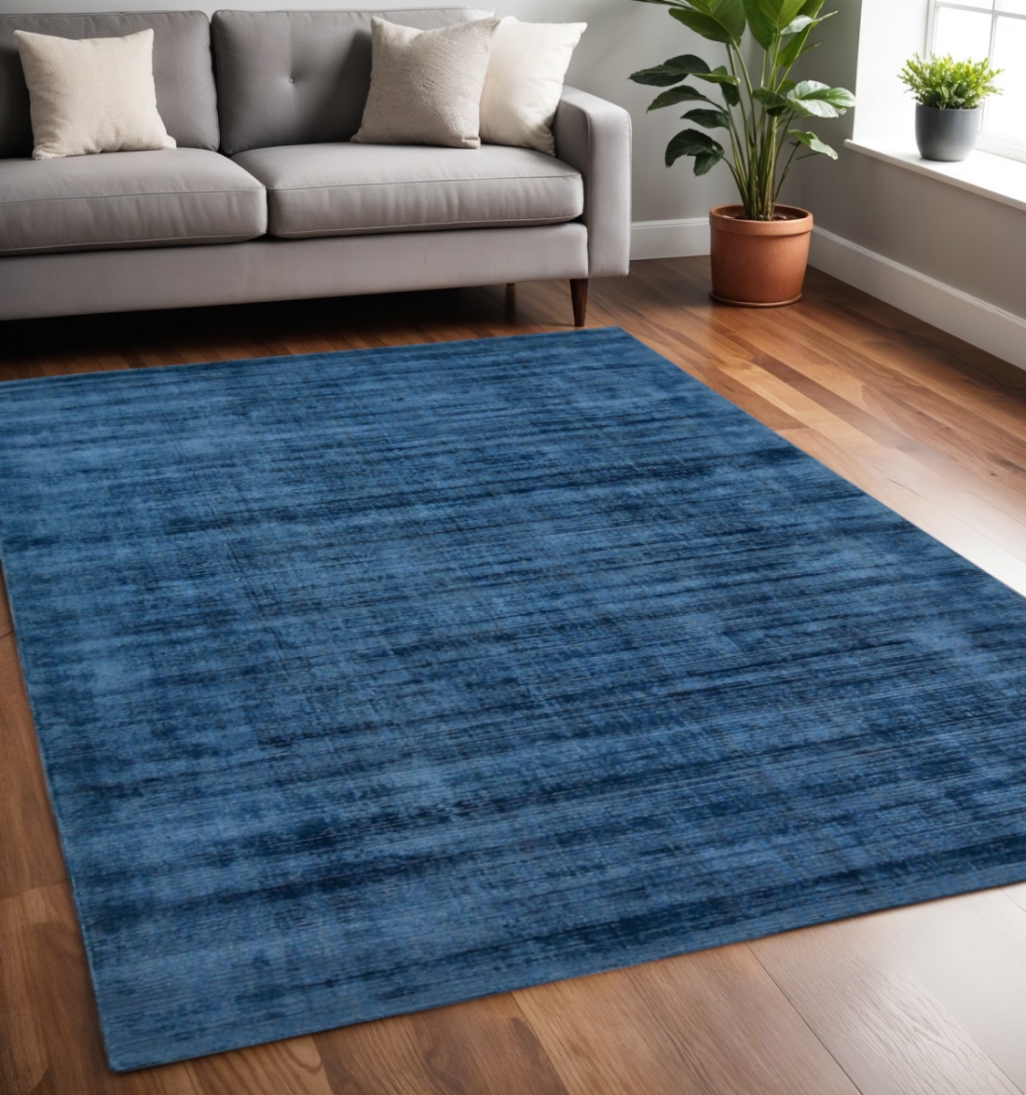 570250 5 x 8 ft. Dark Blue Striped Hand Woven Rectangle Area Rug