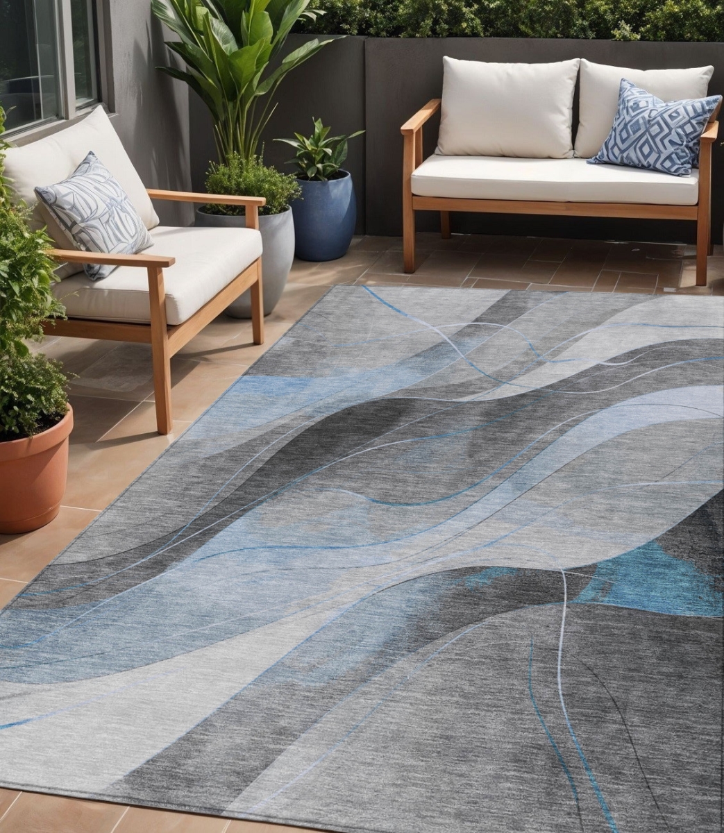 616767 5 x 8 ft. Sky Blue Gray & Silver Abstract Washable Indoor & Outdoor Rectangle Area Rug