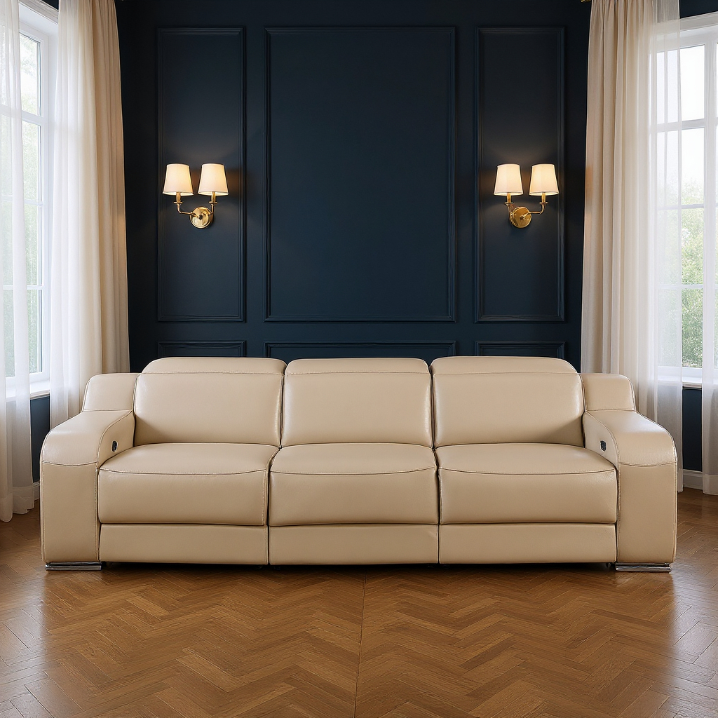 632880 Beige Italian Leather Reclining USB Sofa - 30 x 103 x 41 in.