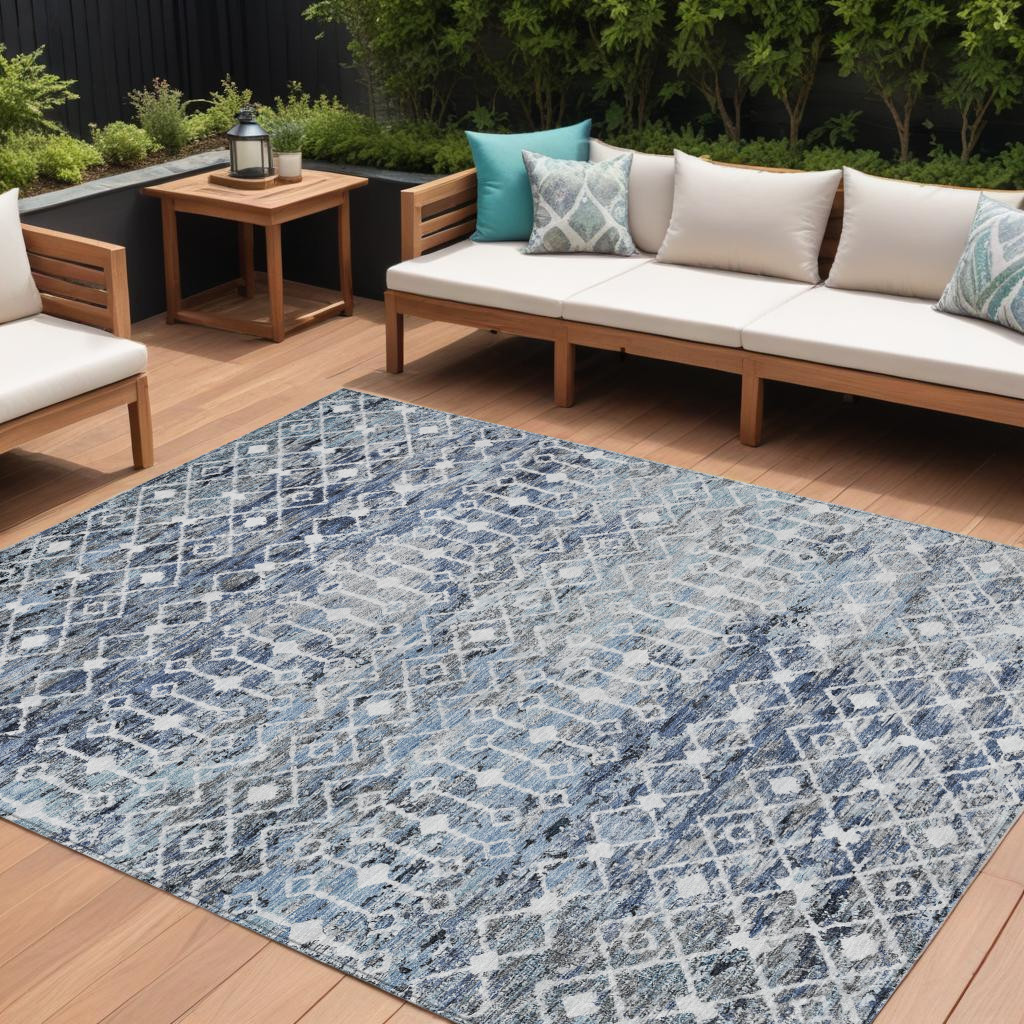 615803 8 x 10 ft. Blue & Silver Argyle Washable Indoor & Outdoor Rectangle Area Rug