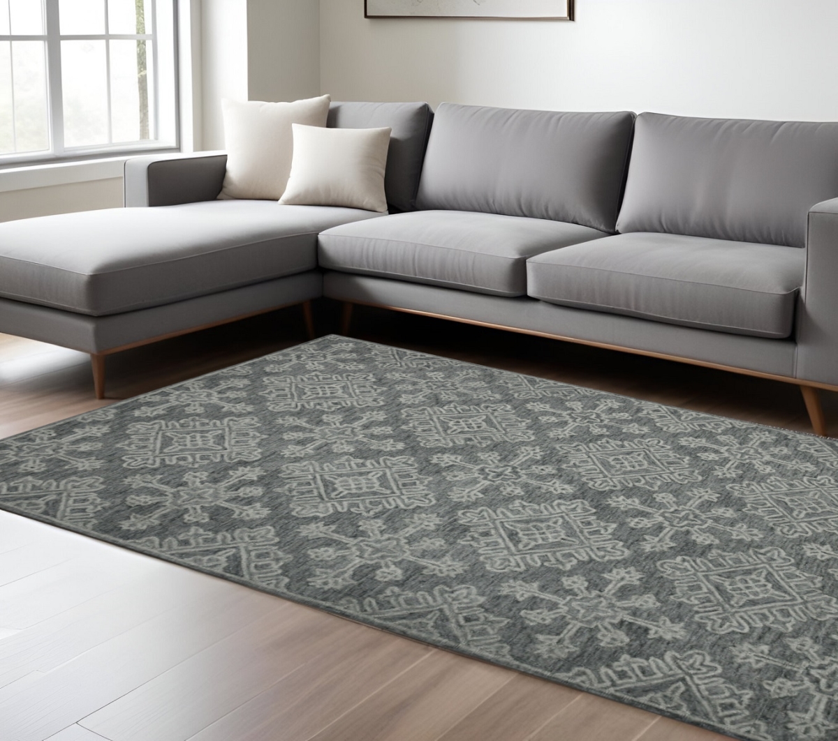 570357 8 x 10 ft. Graphite & Gray Wool Oriental Hand Hooked Rectangle Area Rug