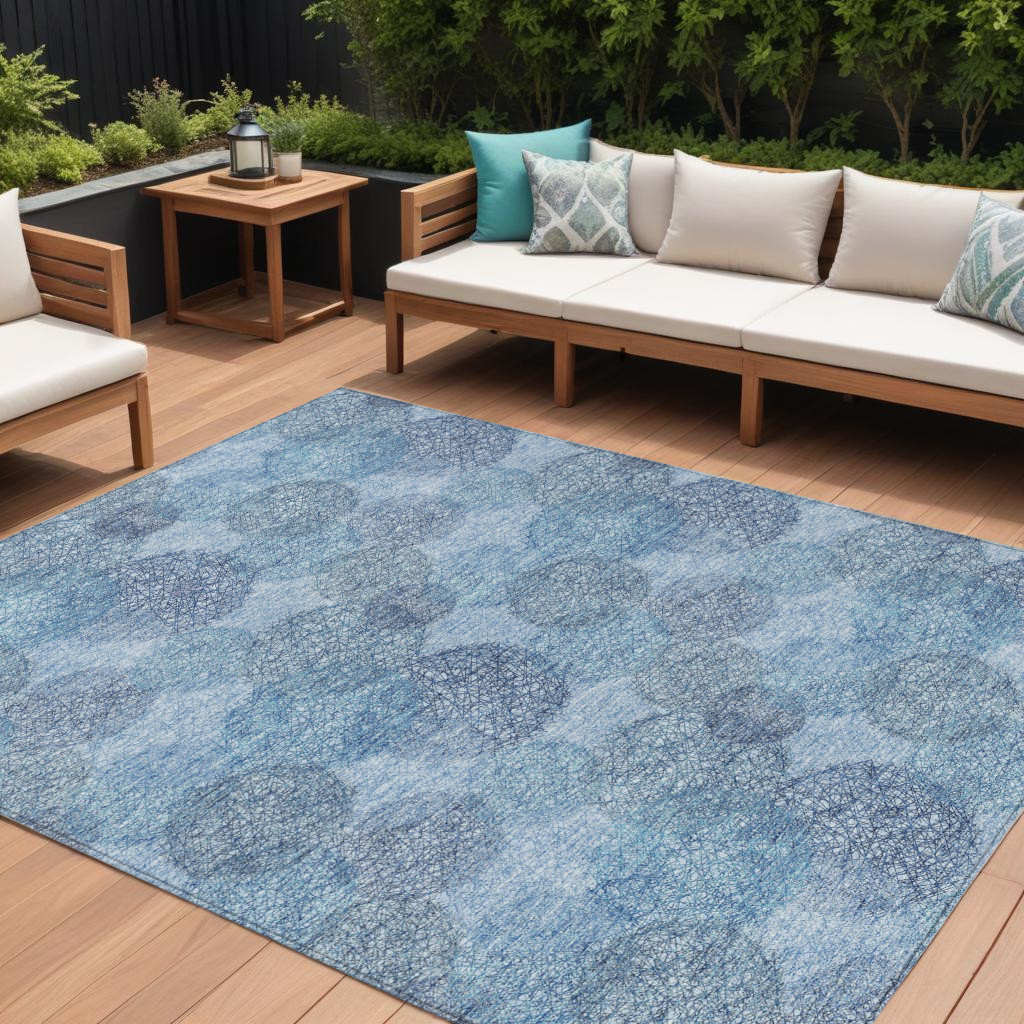 614663 9 x 12 ft. Denim Blue Navy Blue & Ivory Polka Dot Washable Indoor & Outdoor Rectangle Area Rug