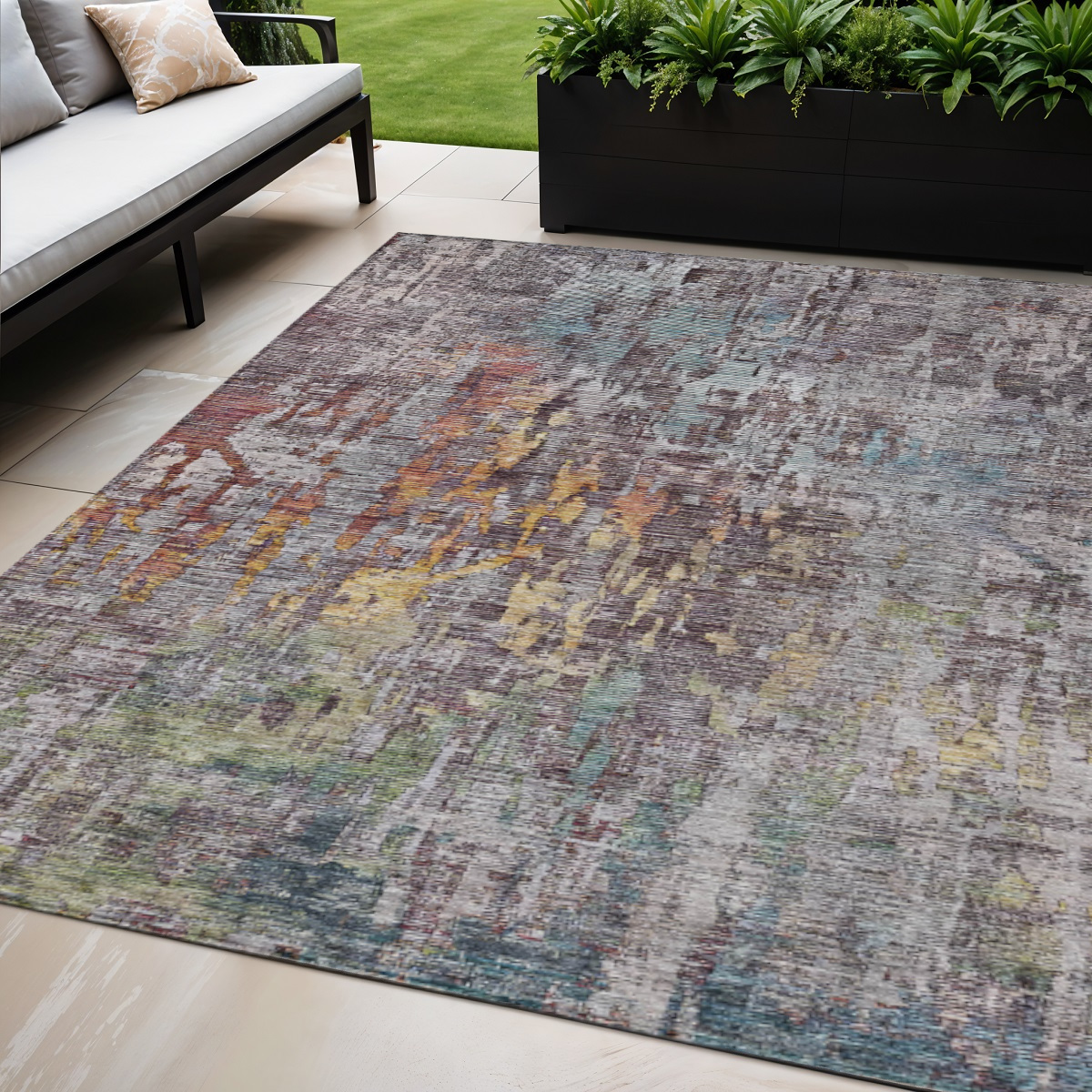 607879 5 x 8 ft. Pewter Abstract Washable Indoor & Outdoor Rectangle Area Rug