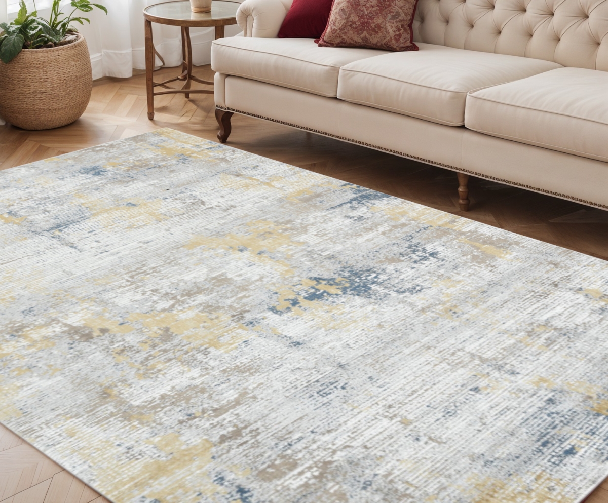570883 5 x 8 ft. Gold Ivory & Blue Abstract Rectangle Area Rug