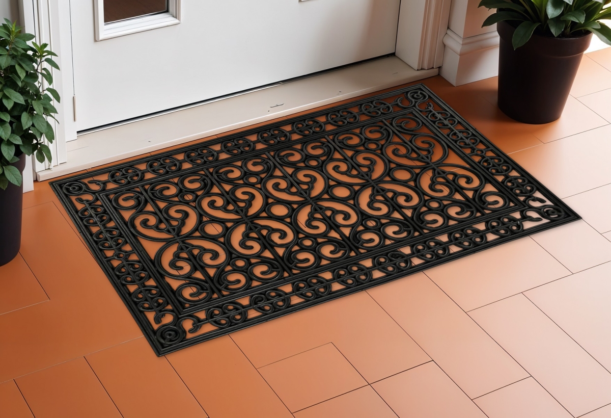632537 18 x 30 in. Black Scrollwork Outdoor Rubber Door Mat