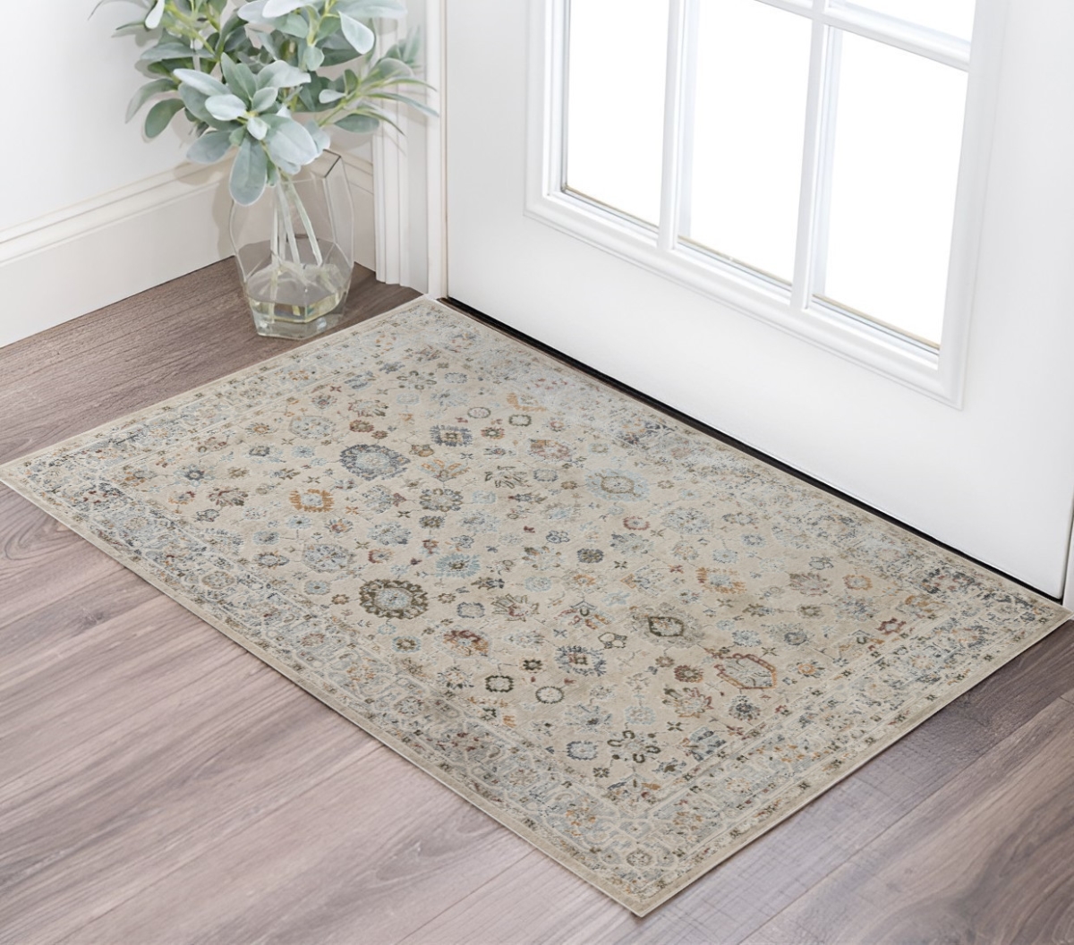 570807 2 x 3 ft. Ivory Blue & Gray Floral Medallion Rectangle Area Rug