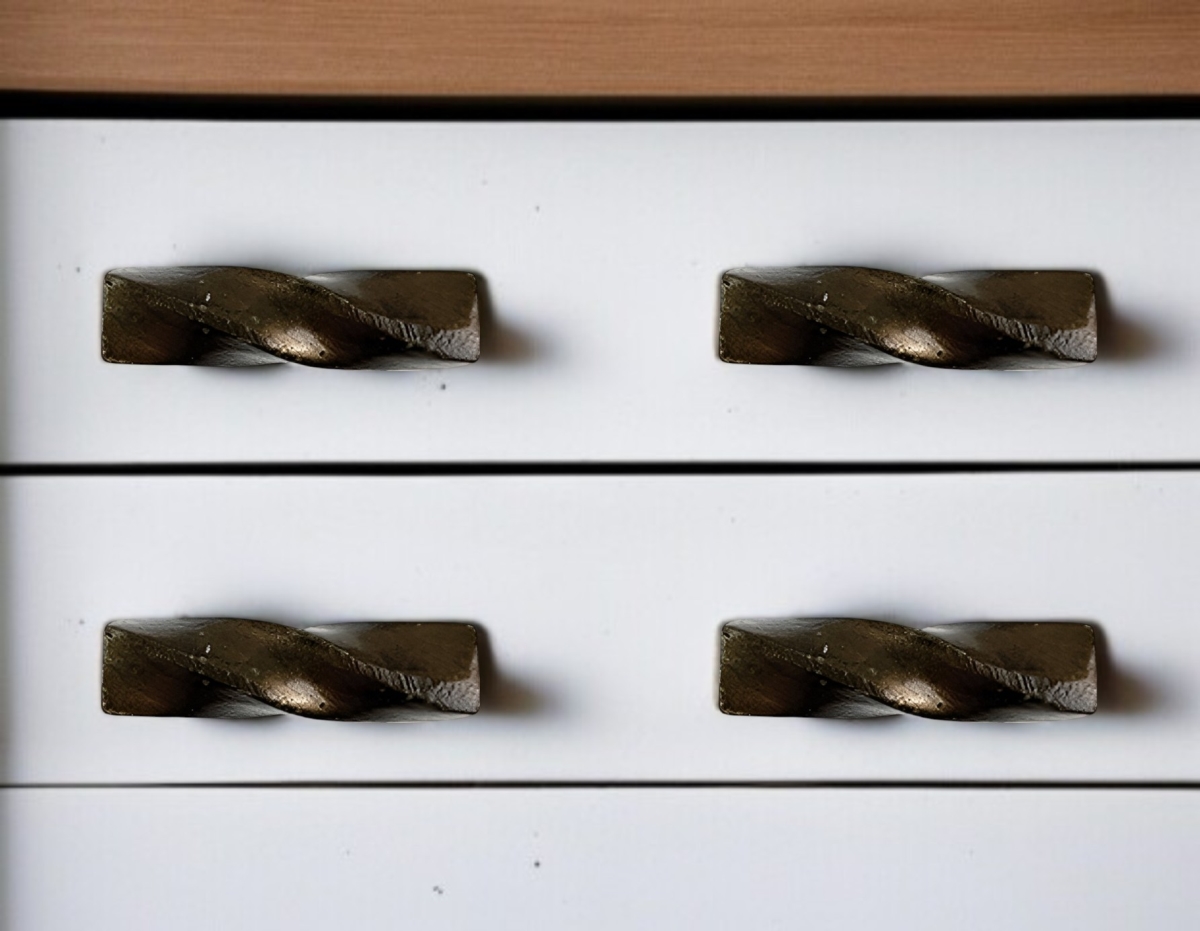 635780 Distressed Bronze Twisted Geometric Metal Drawer Pull Knobs - Set of 6