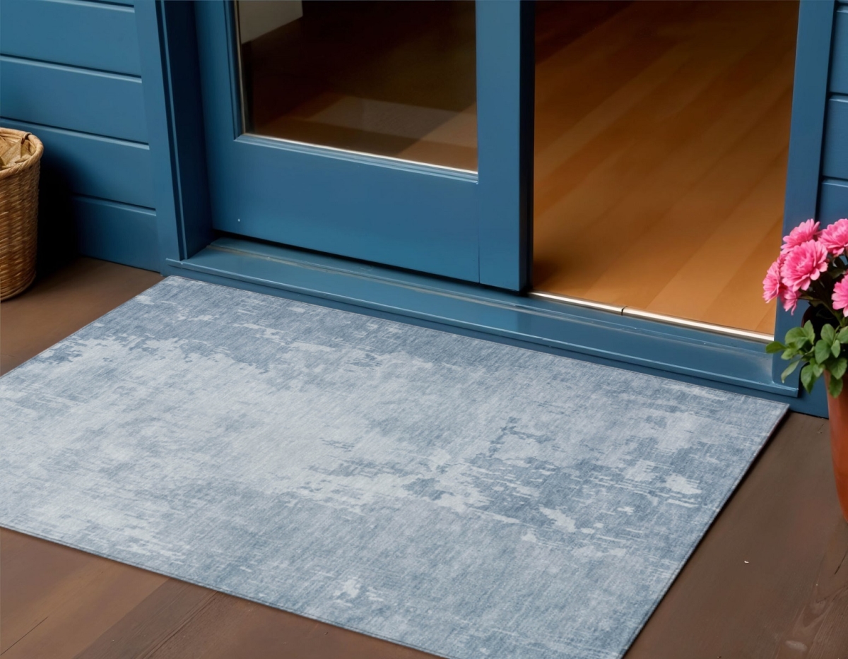 608250 3 x 5 ft. Sky Blue Abstract Washable Indoor & Outdoor Rectangle Area Rug