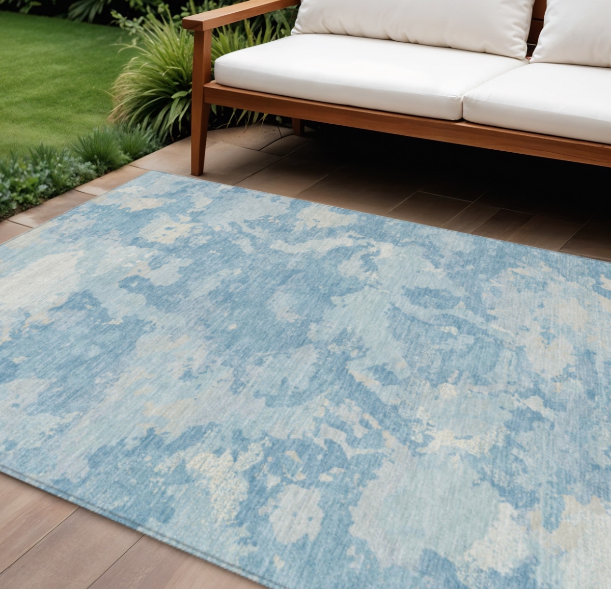609580 9 x 12 ft. Sky Blue & Denim Blue Abstract Washable Indoor & Outdoor Rectangle Area Rug