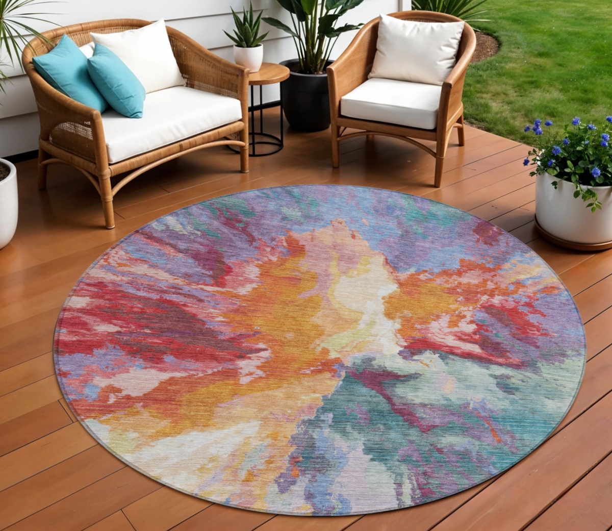 615621 5 x 8 ft. Rust & Lavender Abstract Washable Indoor & Outdoor Rectangle Area Rug