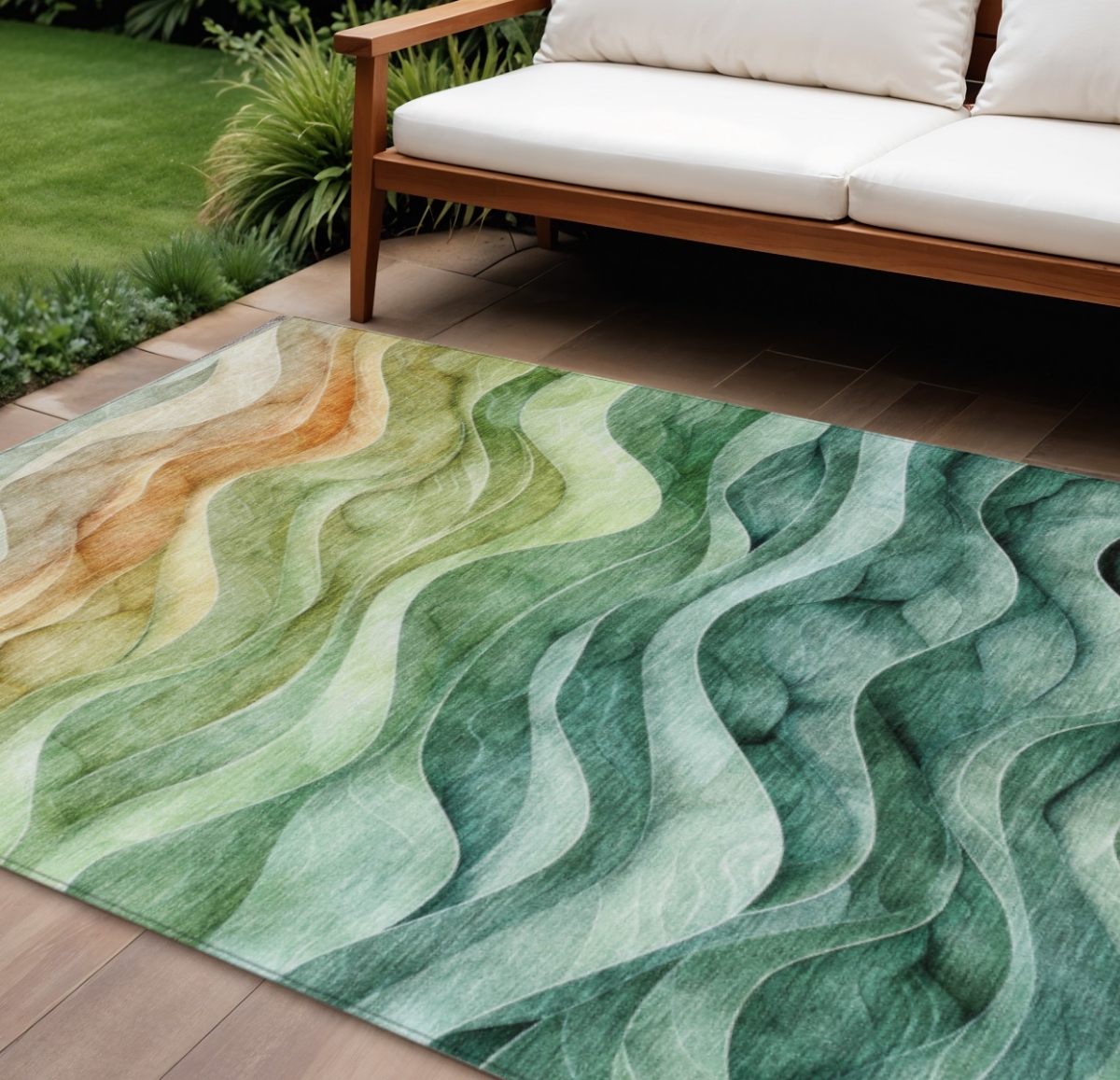 608080 9 x 12 ft. Teal Blue Abstract Washable Indoor & Outdoor Rectangle Area Rug
