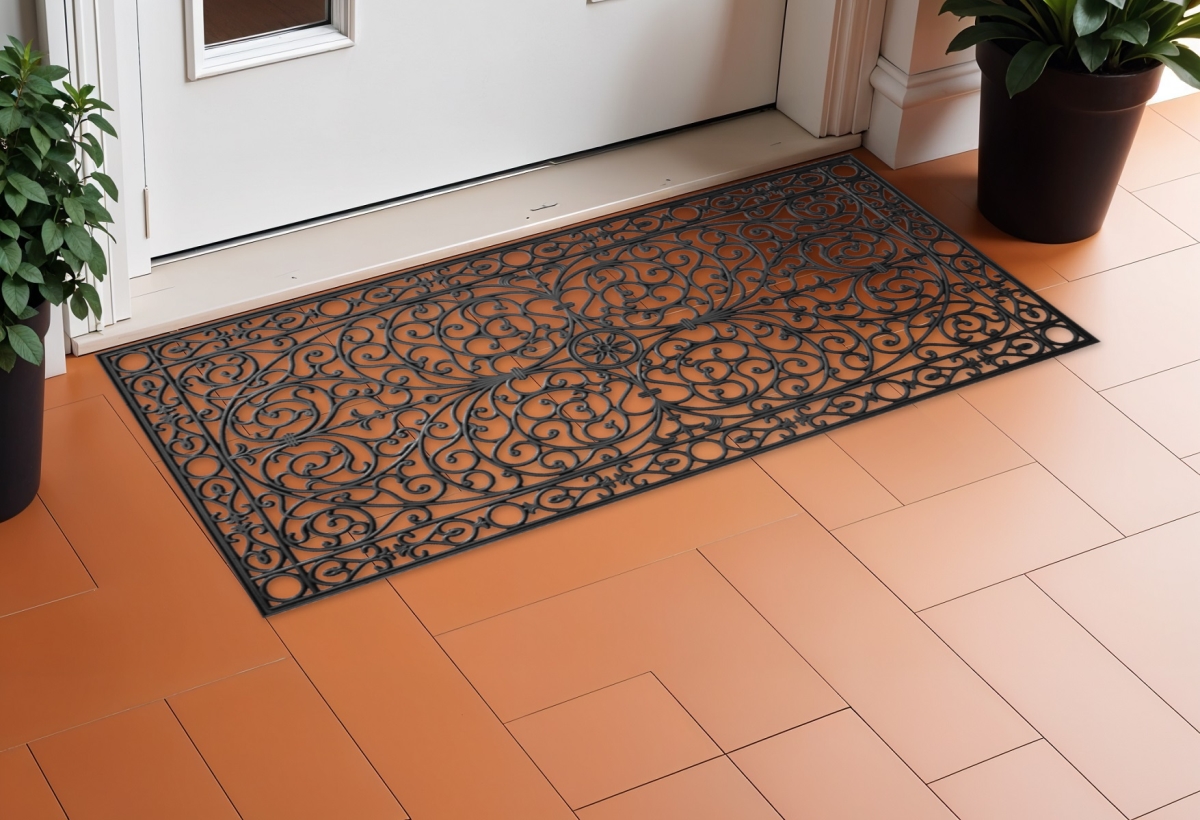 632547 36 x 72 in. Black Scrollwork Outdoor Rubber Door Mat
