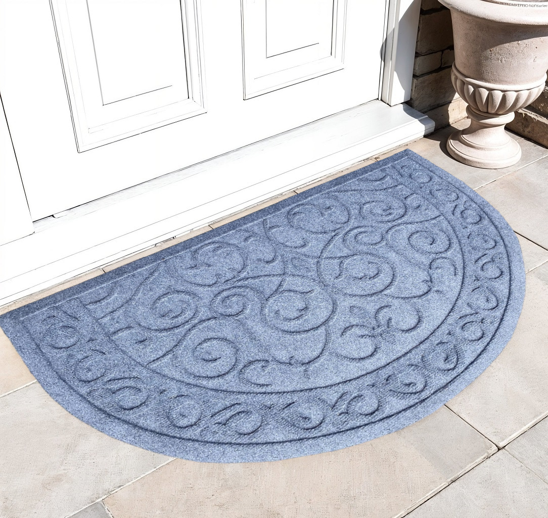 632523 18 x 30 in. Gray Scrollwork Semi Circle Outdoor Polypropylene Door Mat