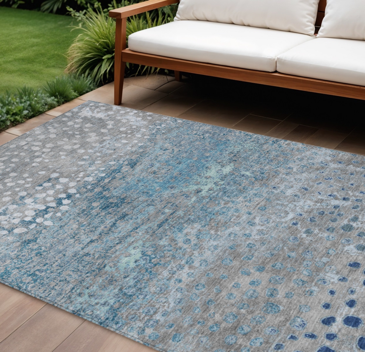 609461 10 x 14 ft. Gray & Silver Abstract Washable Indoor & Outdoor Rectangle Area Rug