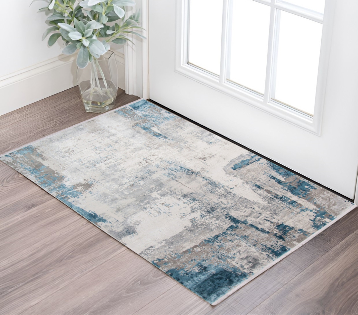 570283 2 x 3 ft. Gray Blue & Ivory Abstract Rectangle Area Rug with Fringe