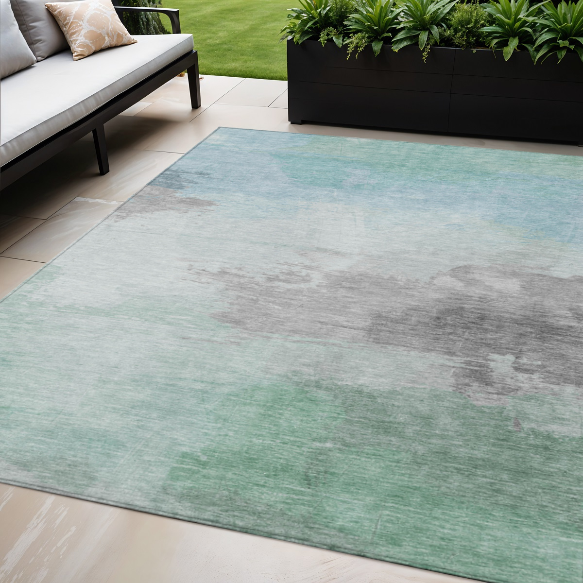 611283 5 x 8 ft. Blue & Mint Green Abstract Washable Indoor & Outdoor Rectangle Area Rug