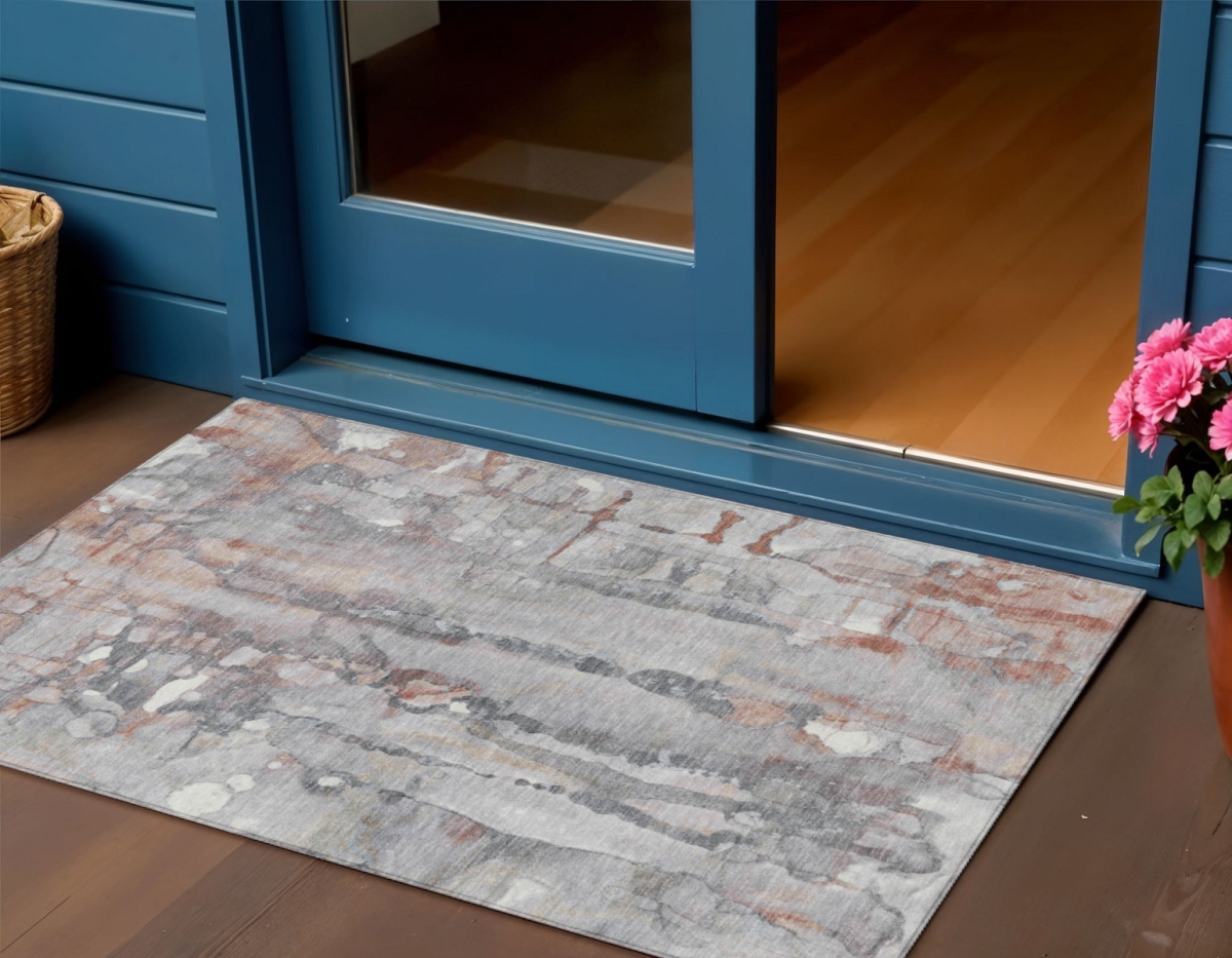 632113 3 x 5 ft. Copper & Gray Abstract Washable Indoor & Outdoor Rectangle Area Rug