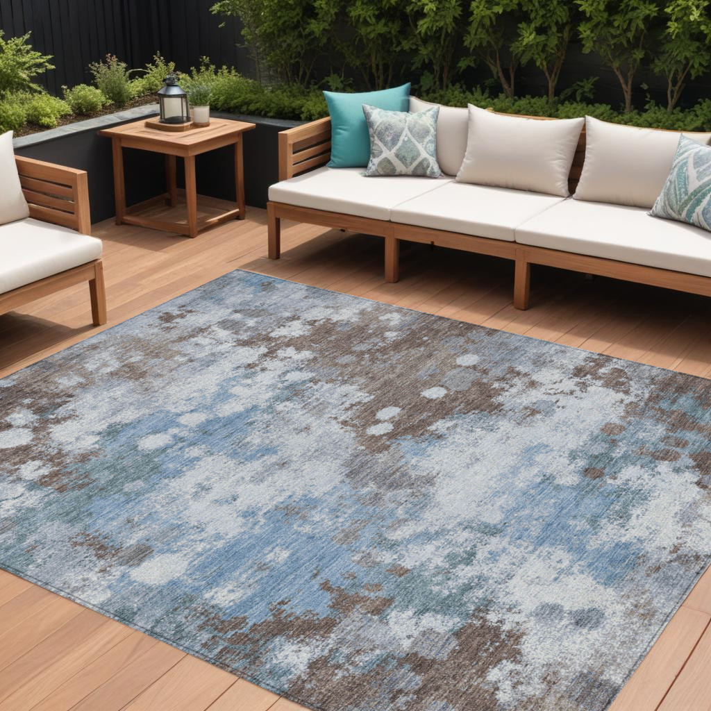 631966 8 x 10 ft. Brown & Sky Blue Abstract Washable Indoor & Outdoor Rectangle Area Rug
