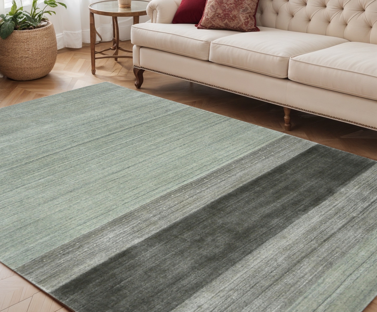 570671 5 x 8 ft. Gray & Light Green Wool Striped Hand Woven Rectangle Area Rug