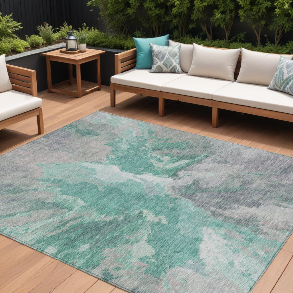 615630 9 x 12 ft. Teal Blue & Lavender Abstract Washable Indoor & Outdoor Rectangle Area Rug
