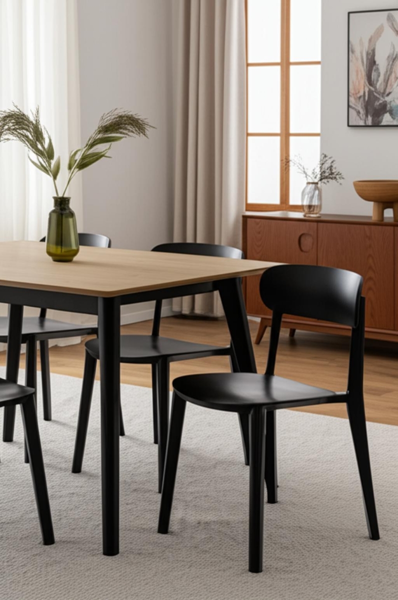 553939 Heavy Duty Plastic Dining Side Chairs, Black - Set of 4