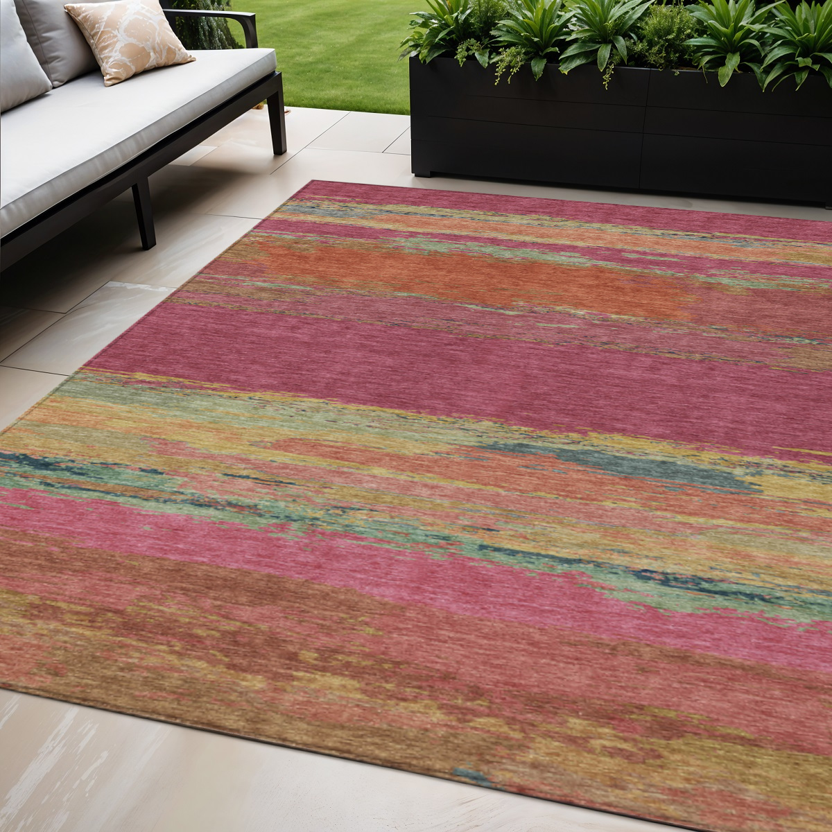 608632 5 x 8 ft. Blush Abstract Washable Indoor & Outdoor Rectangle Area Rug