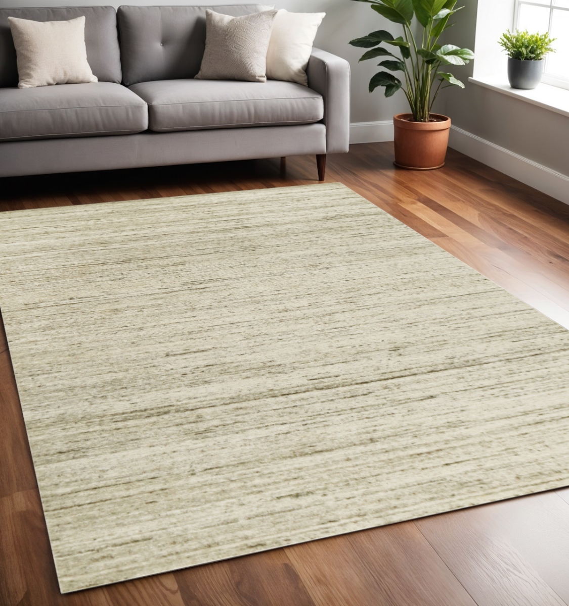 570262 5 x 8 ft. Ivory & Brown Wool Striped Hand Woven Rectangle Area Rug
