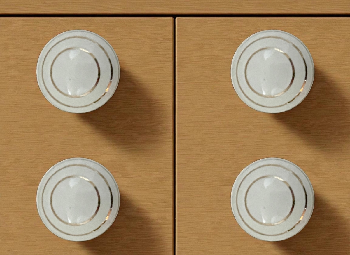 635789 White & Gold Geometric Ceramic Drawer Pull Knobs - Set of 6