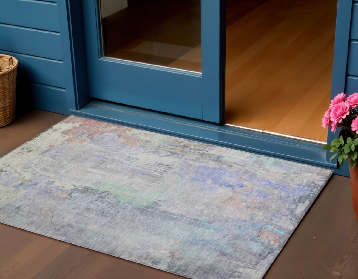 607746 3 x 5 ft. Purple Abstract Washable Indoor & Outdoor Rectangle Area Rug