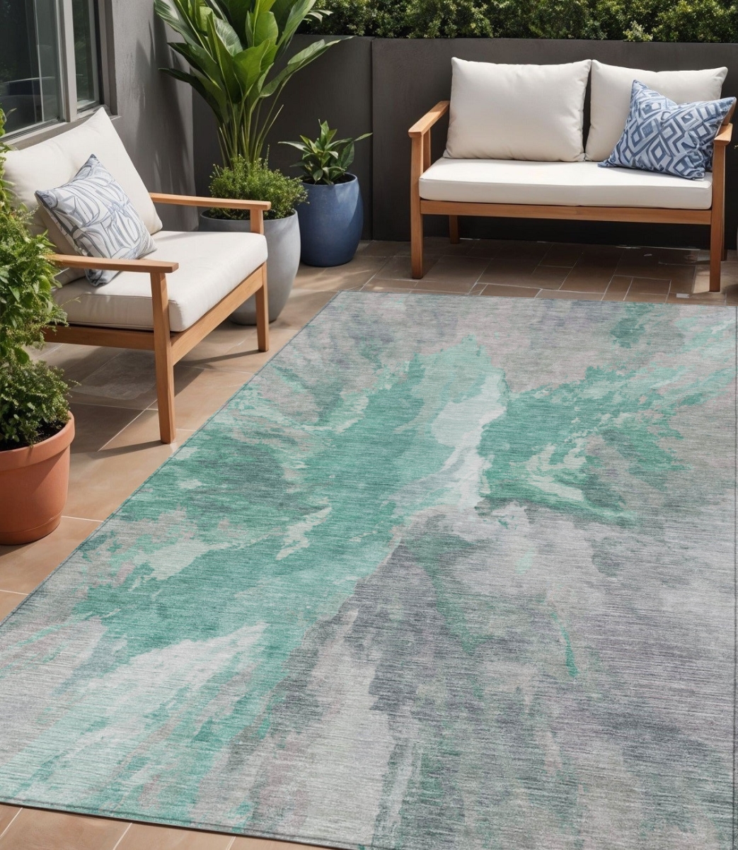 615627 5 x 8 ft. Teal Blue & Lavender Abstract Washable Indoor & Outdoor Rectangle Area Rug